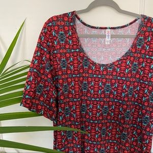 LuLaRoe Perfect Tee: Red and Turquoise Pattern